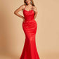Sexy Satin Mermaid Prom Dresses Spaghetti Straps Scoop Criss-cross Back