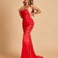 Sexy Satin Mermaid Prom Dresses Spaghetti Straps Scoop Criss-cross Back