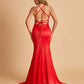Sexy Satin Mermaid Prom Dresses Spaghetti Straps Scoop Criss-cross Back