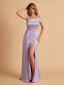 Sexy Satin One-Shoulder Side Slit Floor Length Mermaid Bridesmaid Dresses