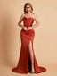 Sexy Soft Satin Strapless Sweetheart Pleats Side Slit Floor-Length Mermaid Bridesmaid Dresses Online