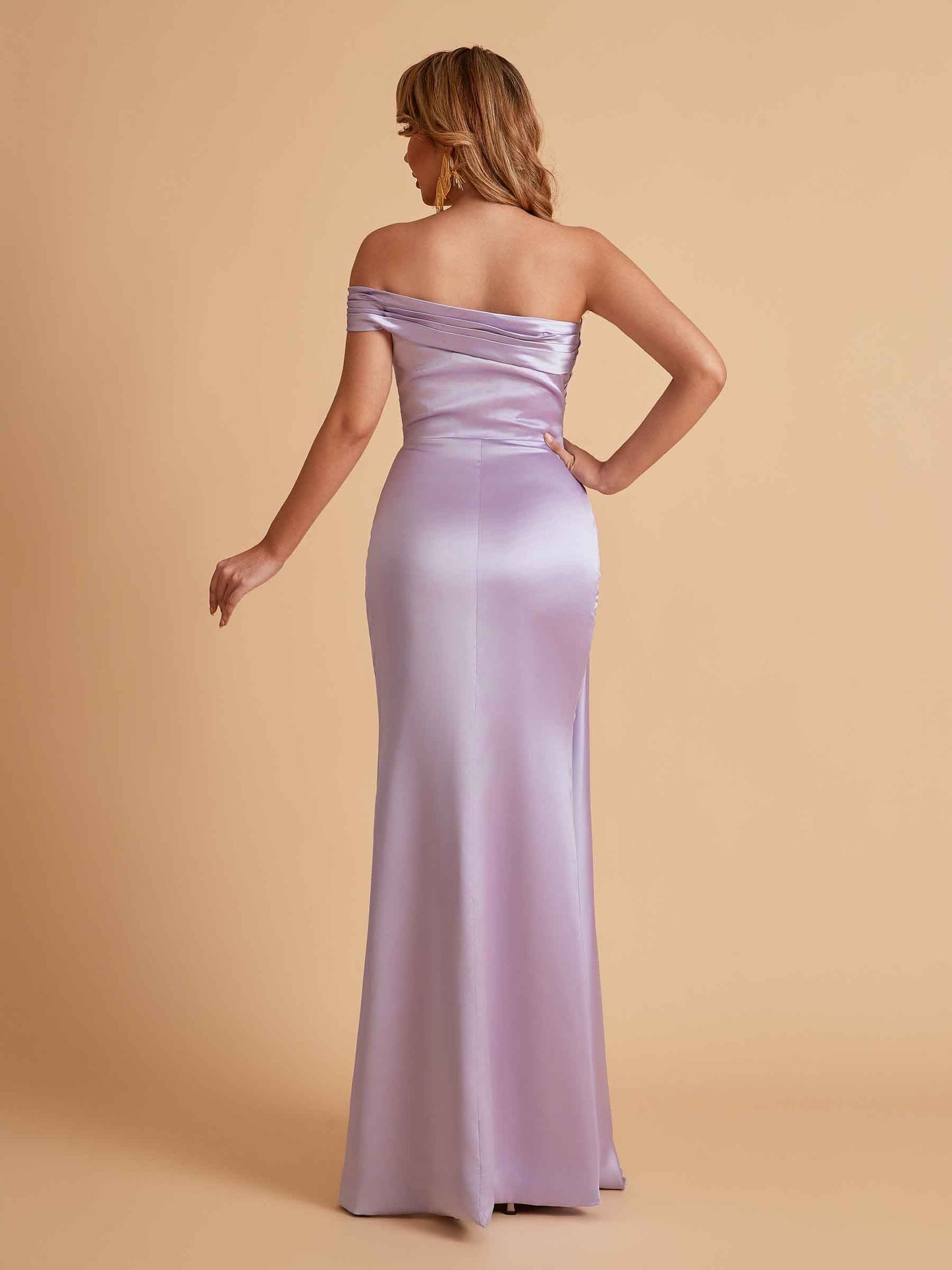 Sexy Satin One-Shoulder Side Slit Floor Length Mermaid Bridesmaid Dresses