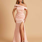 Unique Satin Mermaid Prom Dresses With Off Shoulder Straps Side Slit Floor Length