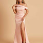 Unique Satin Mermaid Bridesmaid Dresses With Off Shoulder Straps Side Slit Floor Length