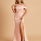Unique Satin Mermaid Prom Dresses With Off Shoulder Straps Side Slit Floor Length