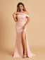 Unique Satin Mermaid Prom Dresses With Off Shoulder Straps Side Slit Floor Length