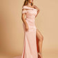 Unique Satin Mermaid Prom Dresses With Off Shoulder Straps Side Slit Floor Length