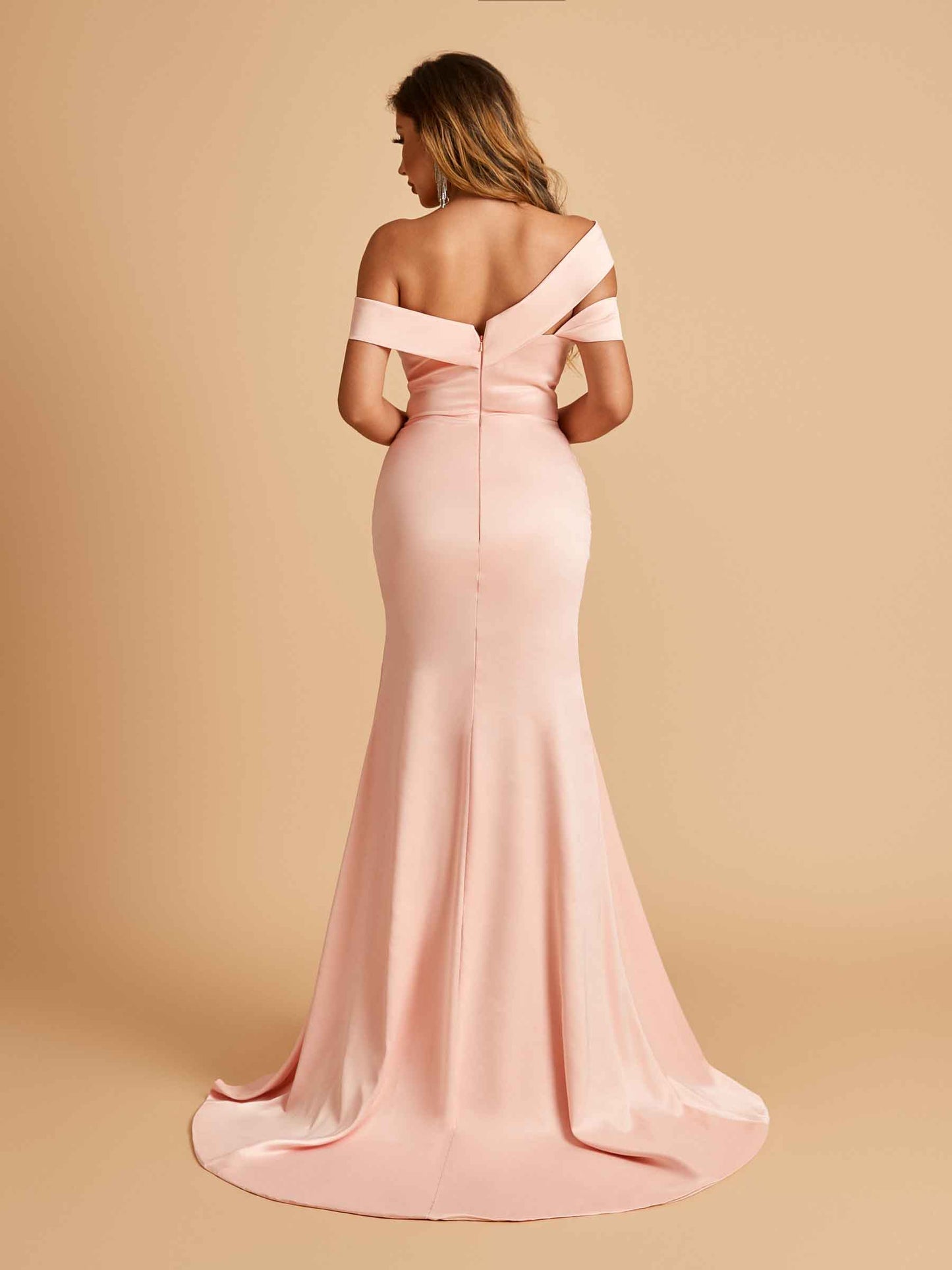 Unique Satin Mermaid Bridesmaid Dresses With Off Shoulder Straps Side Slit Floor Length