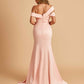 Unique Satin Mermaid Prom Dresses With Off Shoulder Straps Side Slit Floor Length