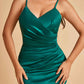 Sexy Satin Mermaid Bridesmaid Dresses Spaghetti Straps V-neck Side Slit Floor Length