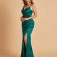 Sexy Satin Mermaid Bridesmaid Dresses Spaghetti Straps V-neck Side Slit Floor Length