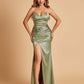 Sexy Satin Mermaid Long Bridesmaid Dresses Strapless Sweetheart Side Slit Floor Length