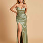 Sexy Satin Mermaid Long Bridesmaid Dresses Strapless Sweetheart Side Slit Floor Length