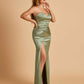 Sexy Satin Mermaid Long Bridesmaid Dresses Strapless Sweetheart Side Slit Floor Length