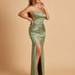 Sexy Satin Mermaid Long Prom Dresses Strapless Sweetheart Side Slit Floor Length