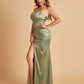 Sexy Satin Mermaid Long Bridesmaid Dresses Strapless Sweetheart Side Slit Floor Length
