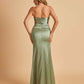 Sexy Satin Mermaid Long Bridesmaid Dresses Strapless Sweetheart Side Slit Floor Length