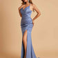 Sexy Satin Mermaid Long Prom Dresses Spaghetti Straps Sweetheart Side Slit Criss-cross Back