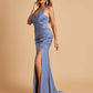 Sexy Satin Mermaid Long Prom Dresses Spaghetti Straps Sweetheart Side Slit Criss-cross Back