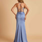 Sexy Satin Mermaid Long Prom Dresses Spaghetti Straps Sweetheart Side Slit Criss-cross Back