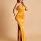 Satin Mermaid Long Bridesmaid Dresses Spaghetti Straps V-neck Side Slit Floor Length For Sale