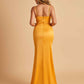 Satin Mermaid Long Bridesmaid Dresses Spaghetti Straps V-neck Side Slit Floor Length For Sale