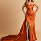 Sexy Satin Sheath Bridesmaid Dresses Strapless Sweetheart Side Slit With Train