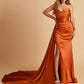 Sexy Satin Sheath Bridesmaid Dresses Strapless Sweetheart Side Slit With Train