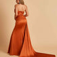 Sexy Satin Sheath Bridesmaid Dresses Strapless Sweetheart Side Slit With Train