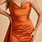 Sexy Satin Sheath Bridesmaid Dresses Strapless Sweetheart Side Slit With Train