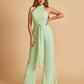 Chiffon Bridesmaid Jumpsuit Jewel Neck Sleeveless Floor Length With Pockets