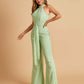 Chiffon Bridesmaid Jumpsuit Jewel Neck Sleeveless Floor Length With Pockets