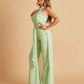 Chiffon Bridesmaid Jumpsuit Jewel Neck Sleeveless Floor Length With Pockets