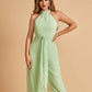 Chiffon Bridesmaid Jumpsuit Jewel Neck Sleeveless Floor Length With Pockets