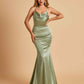 Satin Mermaid Open Back Bridesmaid Dresses Spaghetti Straps Scoop Floor Length