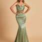 Satin Mermaid Open Back Bridesmaid Dresses Spaghetti Straps Scoop Floor Length