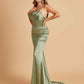Satin Mermaid Open Back Bridesmaid Dresses Spaghetti Straps Scoop Floor Length