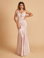 Satin Deep V-neck Mermaid Bridesmaid Dresses Half Open Back Floor Length