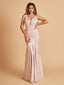 Satin Deep V-neck Mermaid Prom Dresses Half Open Back Floor Length