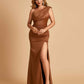 Satin One-shoulder Bridesmaid Dresses Mermaid Side Slit Sleeveless Floor Length