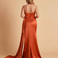 Elegant Satin Halter Pleats Side Slit Mermaid Bridesmaid Dresses Floor-Length