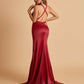 Sexy Satin Open Back Bridesmaid Dresses Mermaid V-neck Side Slit With Train For Sale