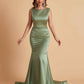 Elegant Satin Sleeveless Pleats Mermaid Bridesmaid Dresses Floor Length