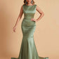 Elegant Satin Sleeveless Pleats Mermaid Bridesmaid Dresses Floor Length