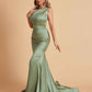 Elegant Satin Sleeveless Pleats Mermaid Bridesmaid Dresses Floor Length