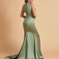 Elegant Satin Sleeveless Pleats Mermaid Bridesmaid Dresses Floor Length