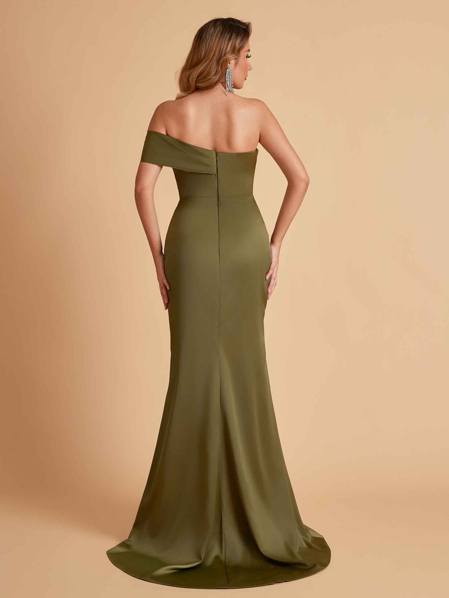 Sexy Satin One Shoulder Pleats Mermaid Bridesmaid Dresses Side Slit Floor Length