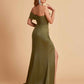 Sexy Satin One Shoulder Pleats Mermaid Bridesmaid Dresses Side Slit Floor Length