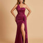 Satin One Shoulder Mermaid Bridesmaid Dresses Side Slit Floor Length