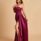 Satin One Shoulder Mermaid Bridesmaid Dresses Side Slit Floor Length